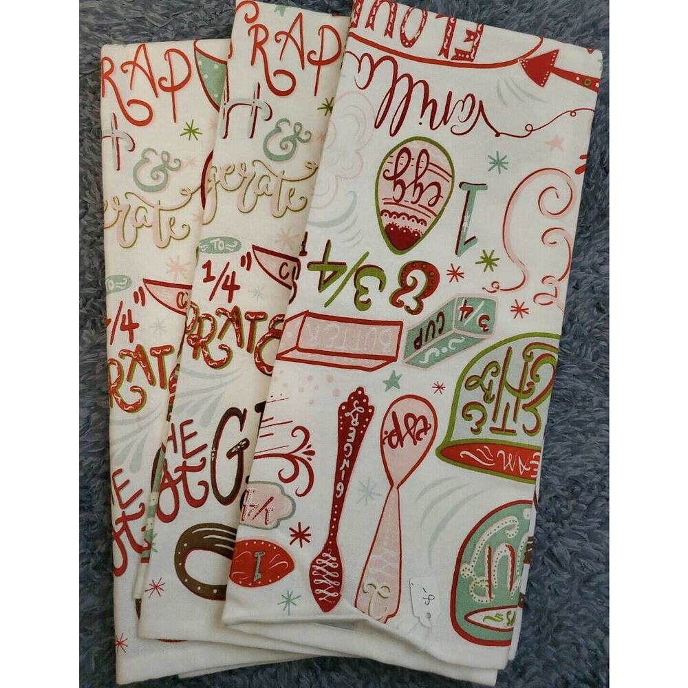 3 NWT DII Cotton Gingerbread COOKIE Recipe CHRISTMAS Kitchen towels